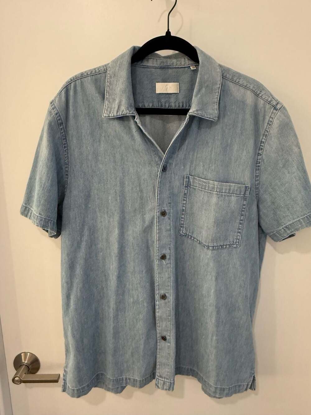 7 For All Mankind Light Wash Denim Short Sleeve Button Down Shirt
